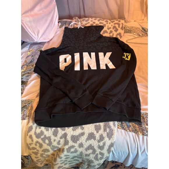 PINK Cowl/Funnel Neck Half Zip Pullover leopard print grey black neon - Picture 7 of 7